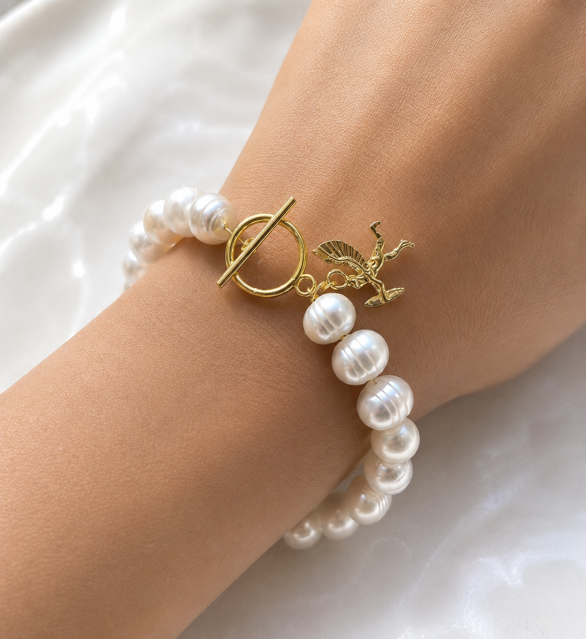Angel Necklace Charm Necklace Freshwater Pearl Gold Charm Necklace with Gold Angel Charm, Unique Pearl Jewelry, Chunky Charm Necklace Gold