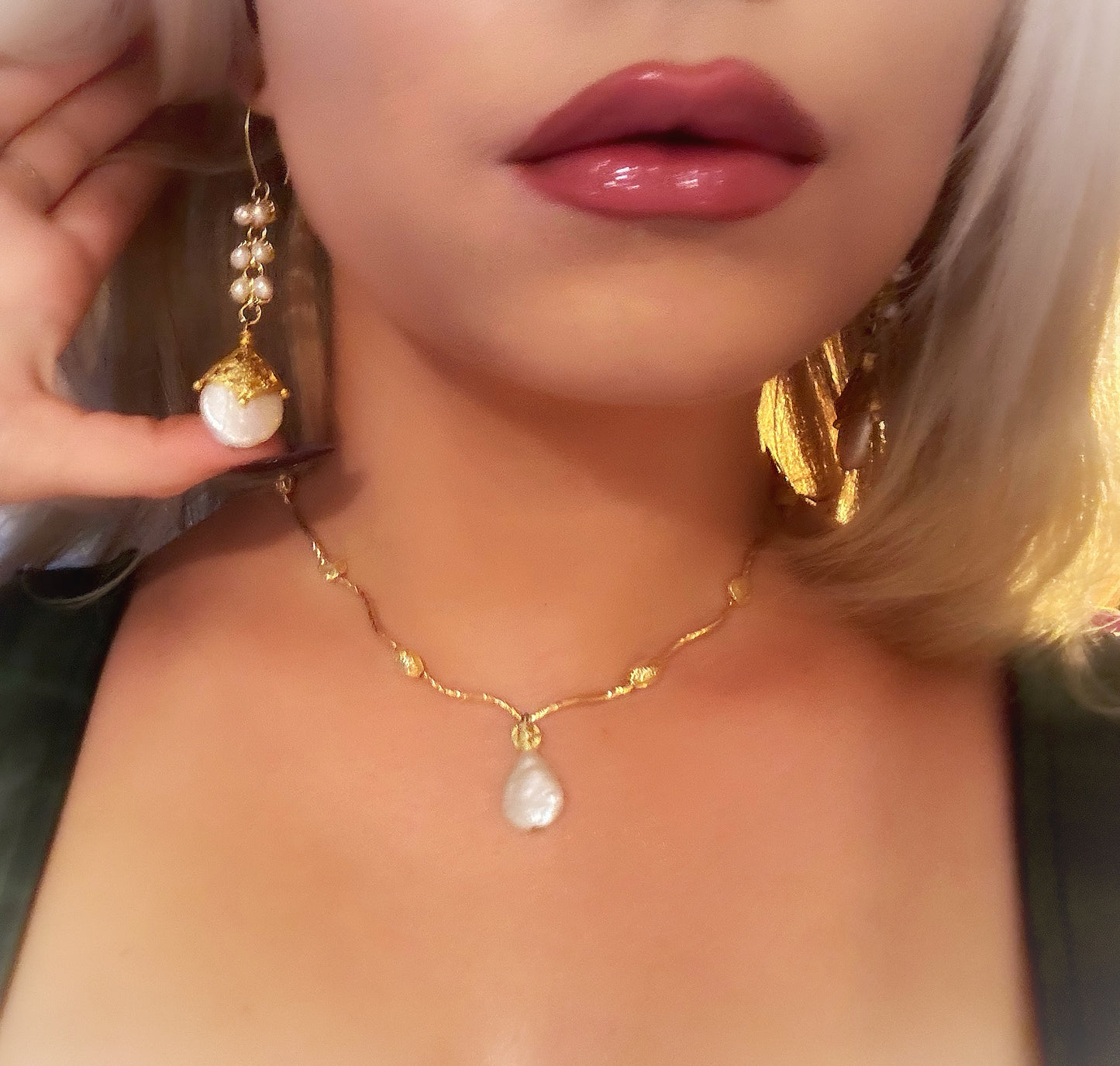 Dainty Teardrop White Freshwater Pearl Necklace, Simple Gold Pearl Necklace, Lightweight Gold Plated Jewelry, Everday Minimalist Choker