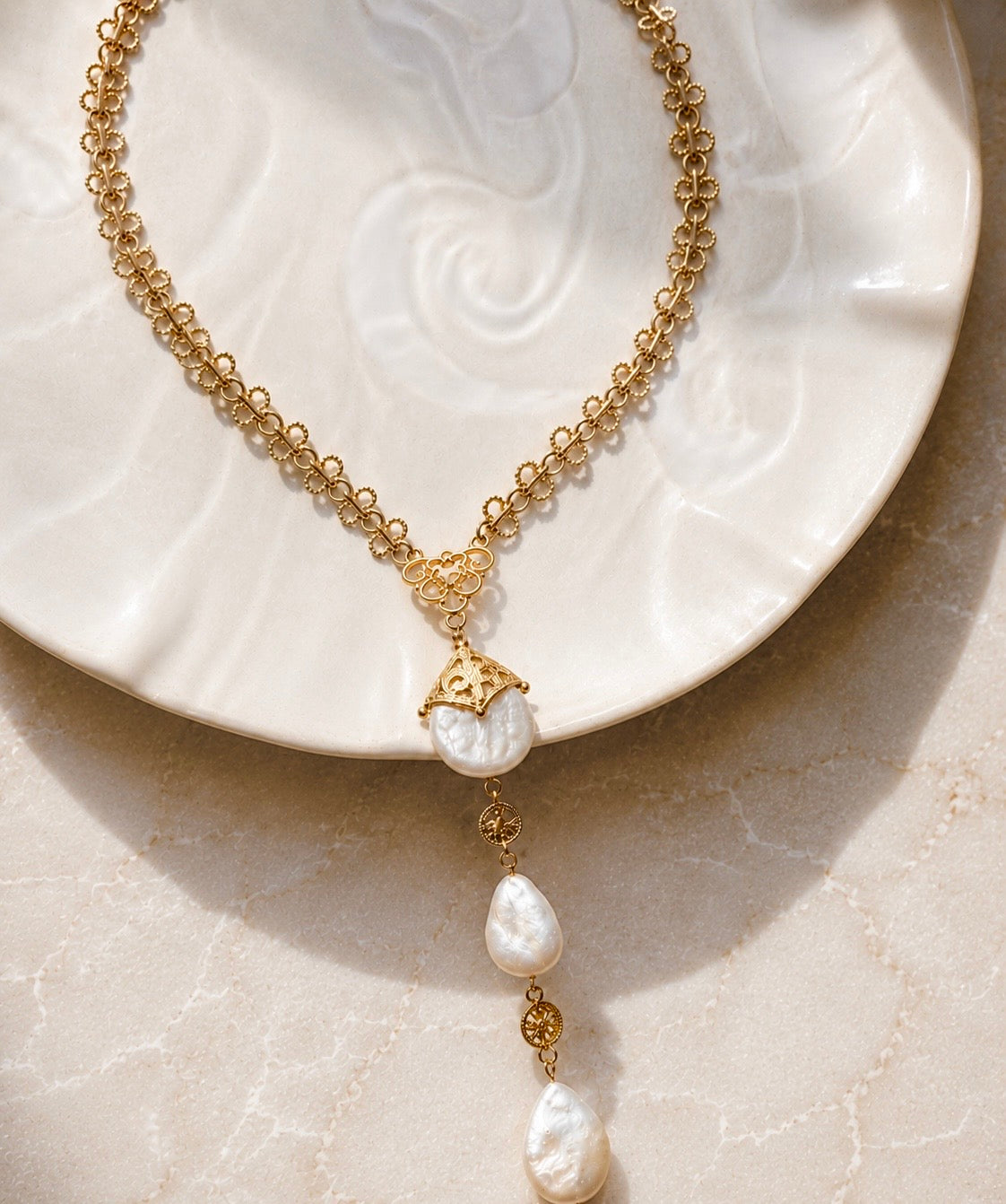 Teardrop Freshwater Pearl Lariat Necklace – Gold Bridal Necklace