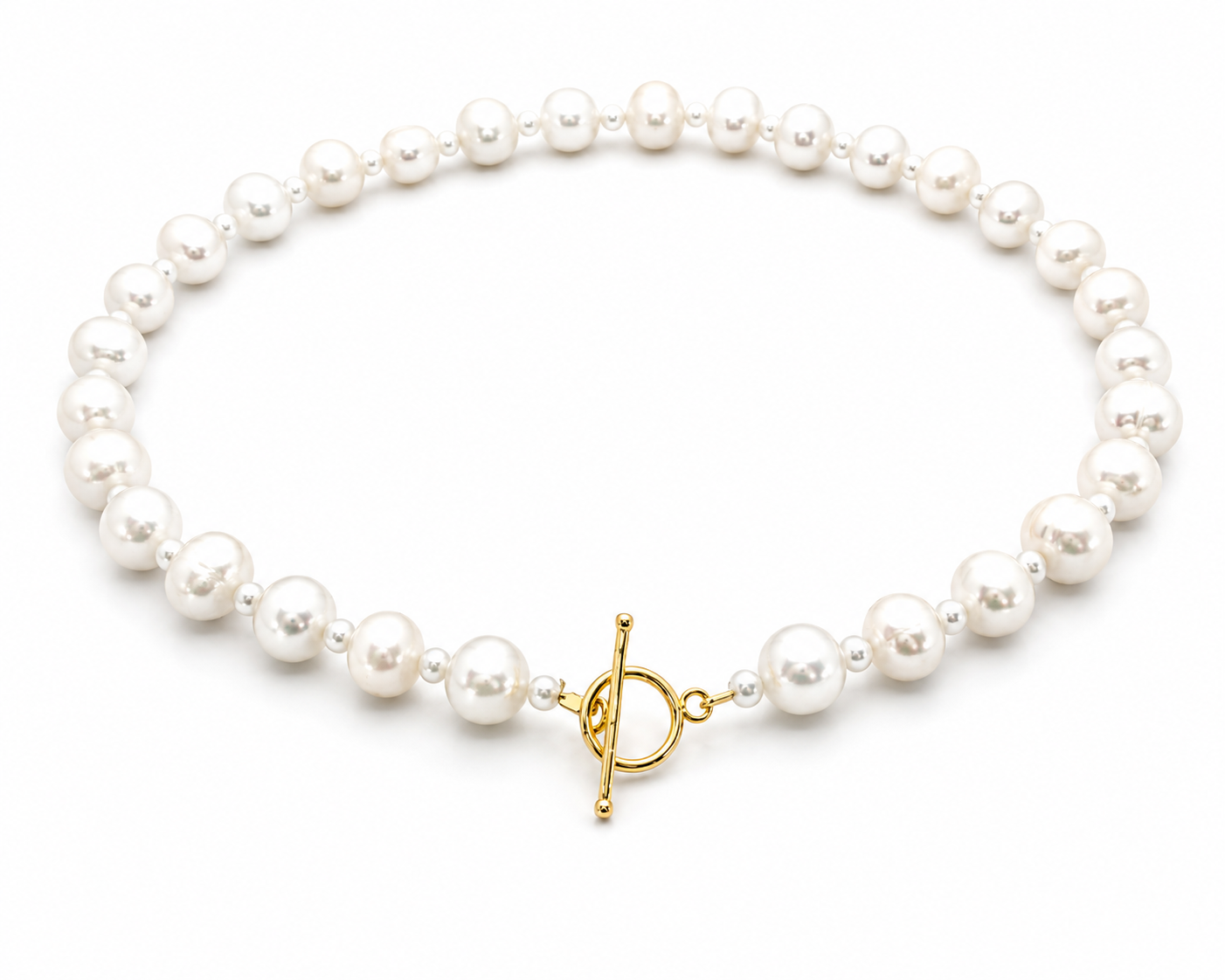 Crescent Moon Freshwater Pearl Necklace with Gold Vermeil Toggle Clasp - Boho Bridal Jewelry