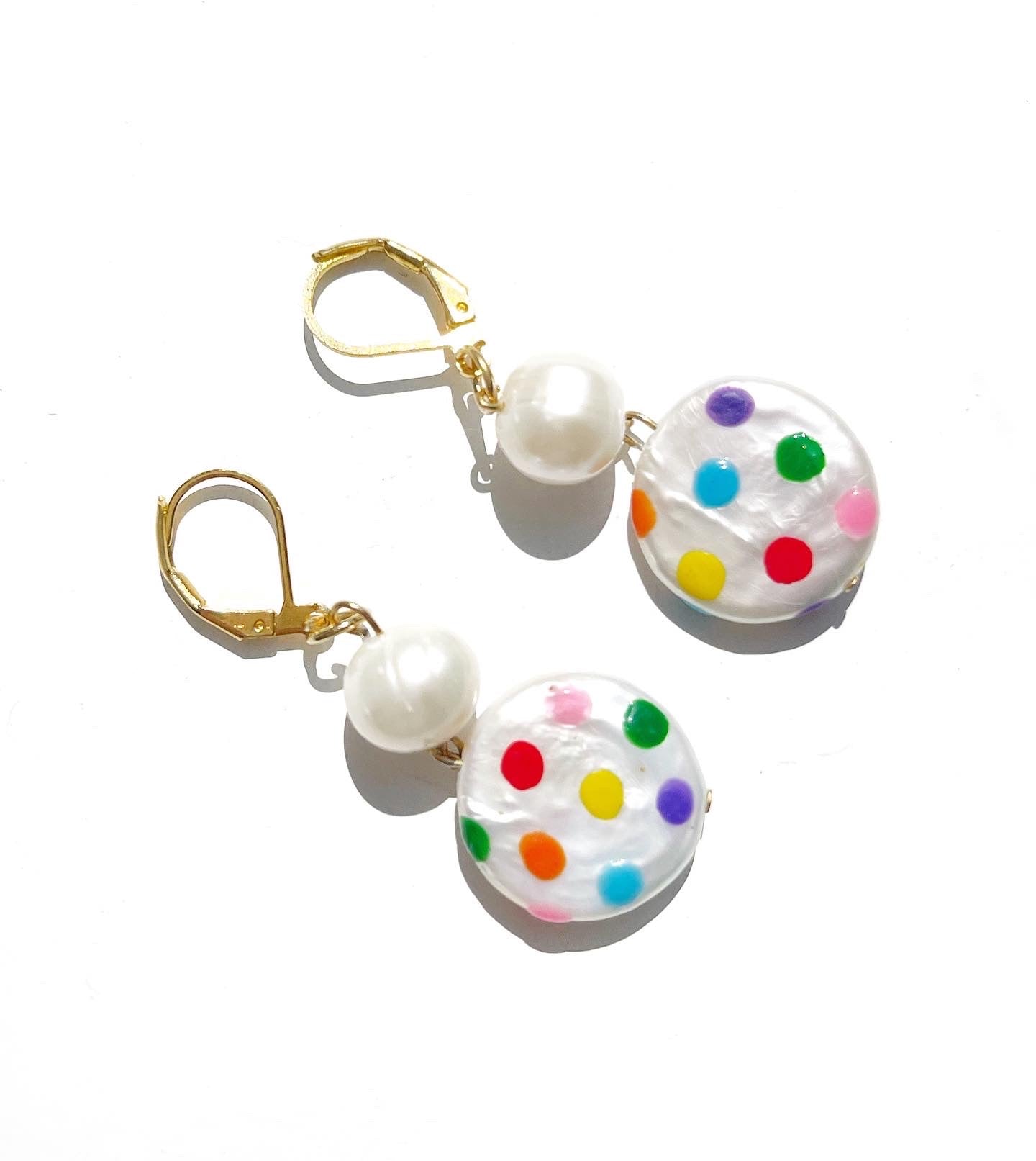 Polka Dot Painted Freshwater Pearl Earrings