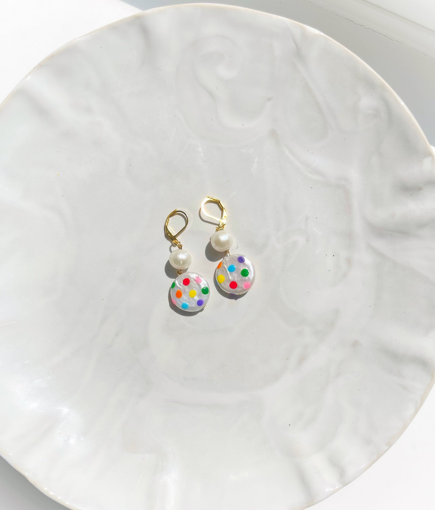 Polka Dot Painted Freshwater Pearl Earrings