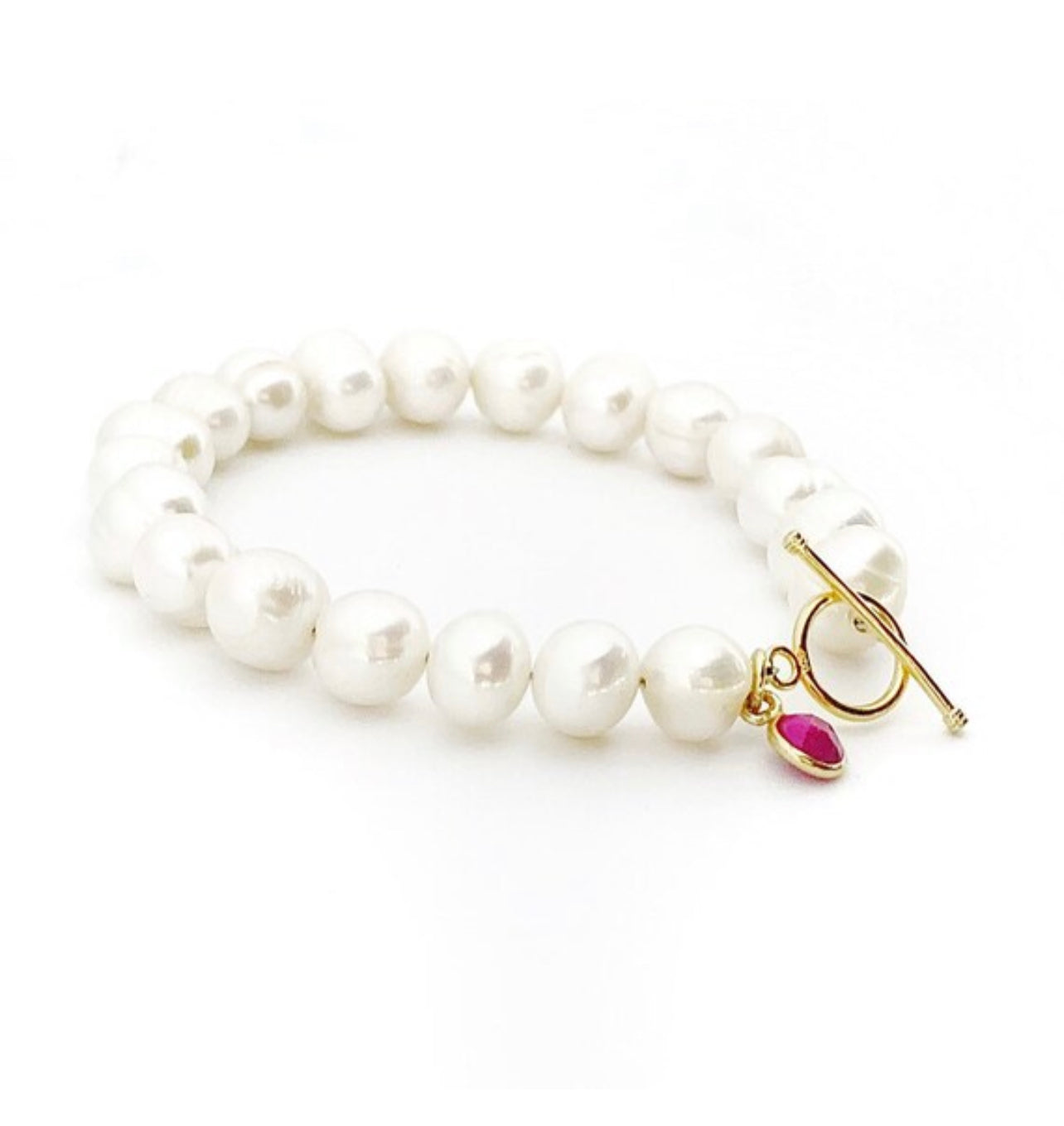 Birthstone white freshwater pearl charm bracelet, personalized best friend birthday gifts for her, birthstone jewelry