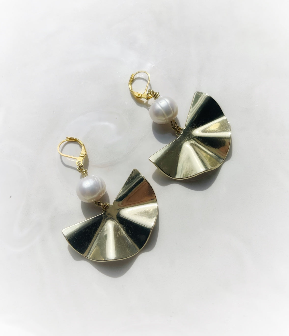 Statement Earrings Gold Pearl Drop Earrings Freshwater Pearl Earrings Unique Pearl Jewelry Gold Plated Dangle Earrings Geometric Earrings