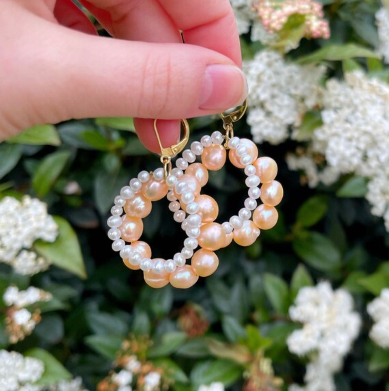 Statement Earrings Pearl Dangle and Drop Earrings Hoop Earrings Gold Freshwater Pearl Hoop Earrings, Unique Pearl Jewelry Geometric Earrings