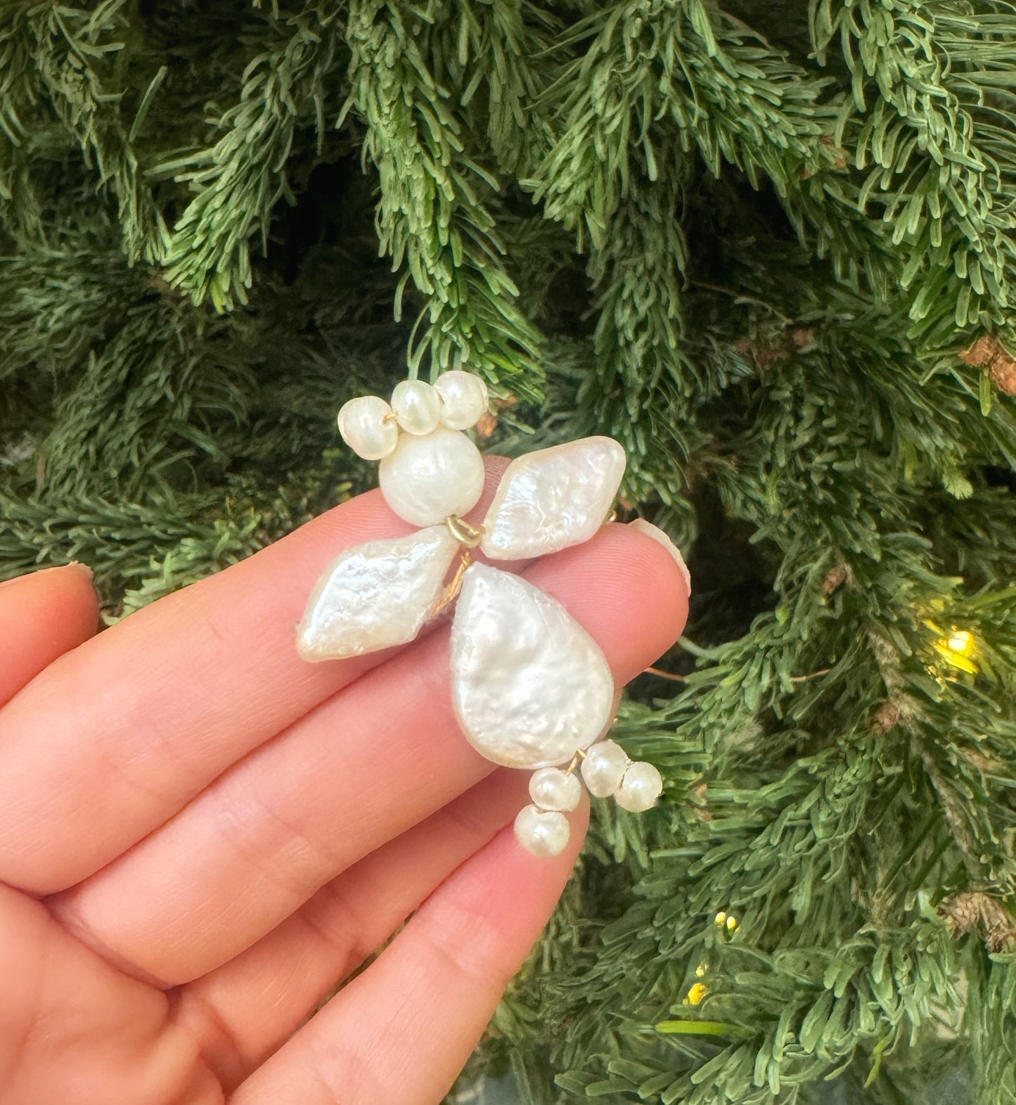 Angel Christmas Tree Bauble Ornament, White Freshwater Pearl Angel Charm for Tree, Small Xmas Ornaments, Dainty Angel Charm Tree Decoration