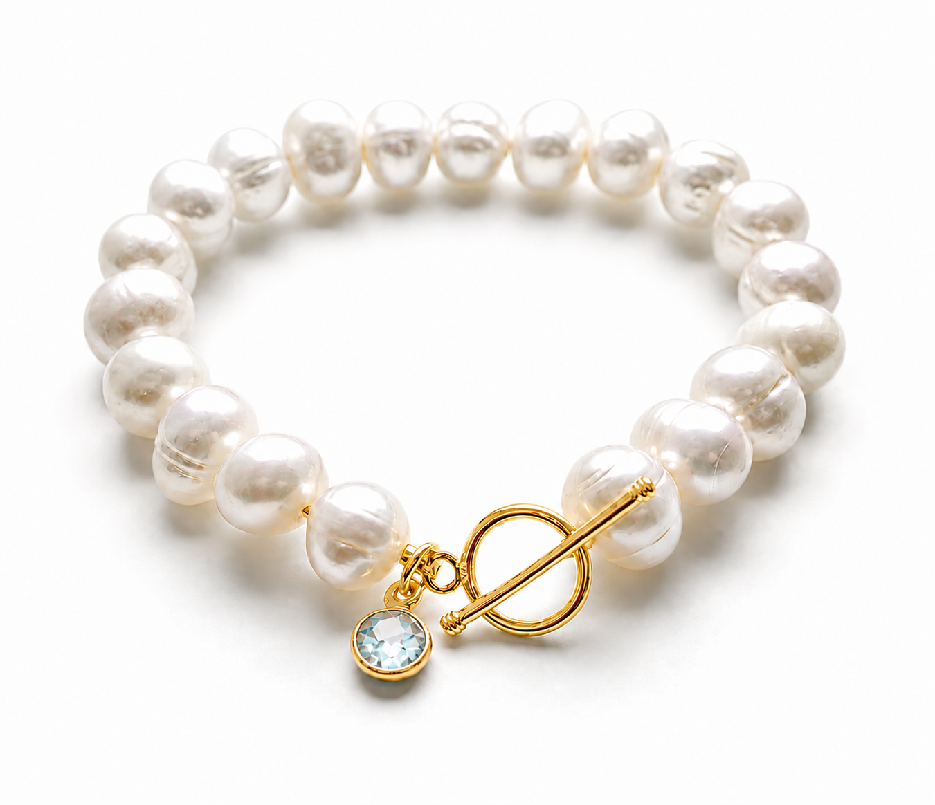 March Birthstone Pearl Bracelet, Aquamarine Charm Bracelet, Freshwater Pearl Bracelet Gold, Bridesmaid Gift for Her, March Birthday Gift