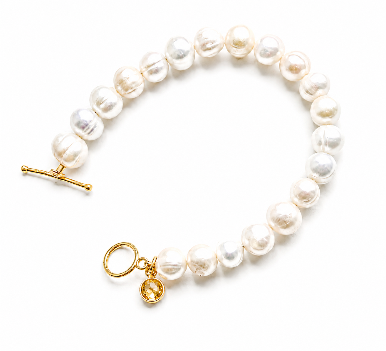 November Birthstone Pearl Bracelet Citrine, Gold Charm Bracelet, Freshwater Pearl Bracelet, November Birthday Gift for Her, Bridesmaid Gift