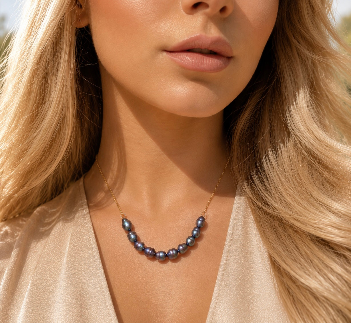Grey Pearl Bar Necklace
