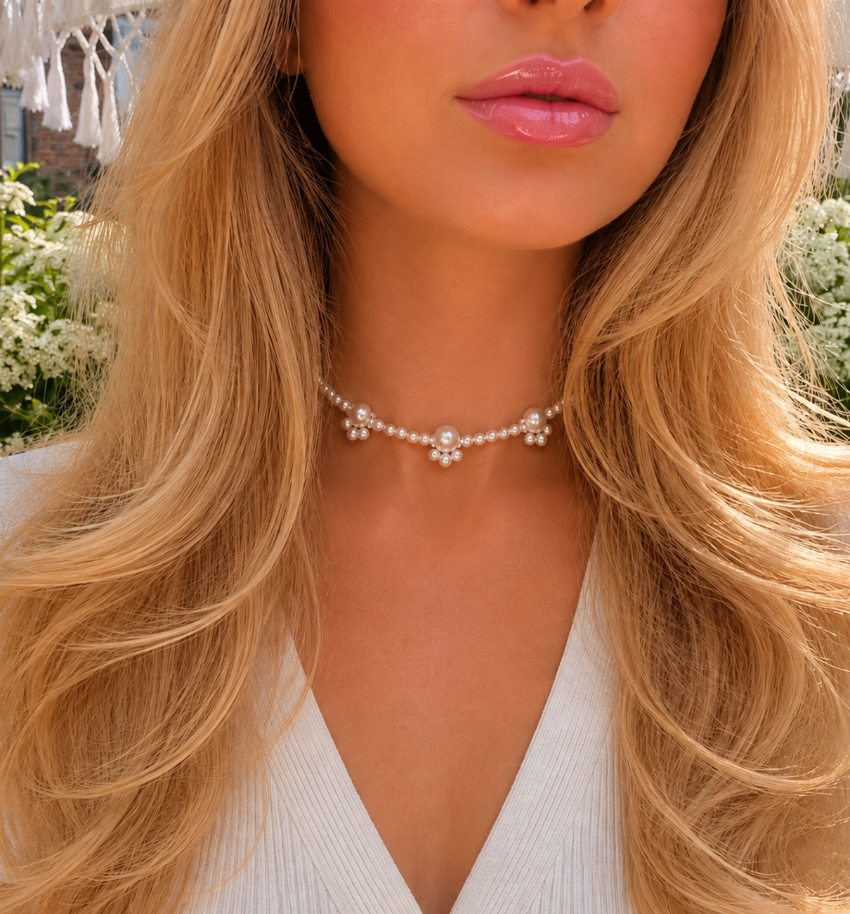 Freshwater Pearl Flower Choker Necklace - Modern Pearl Bridal Jewelry