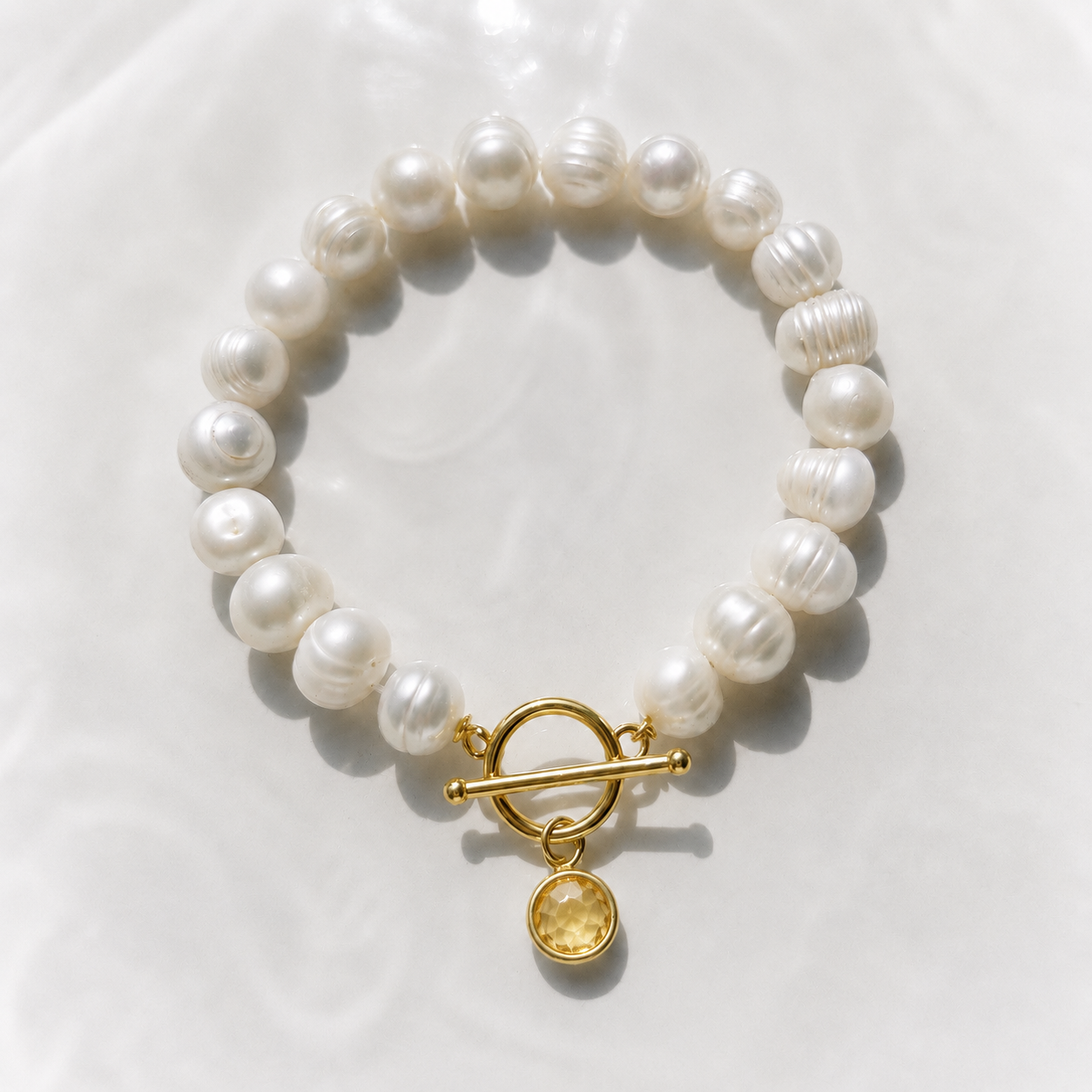 November Birthstone Pearl Bracelet Citrine, Gold Charm Bracelet, Freshwater Pearl Bracelet, November Birthday Gift for Her, Bridesmaid Gift