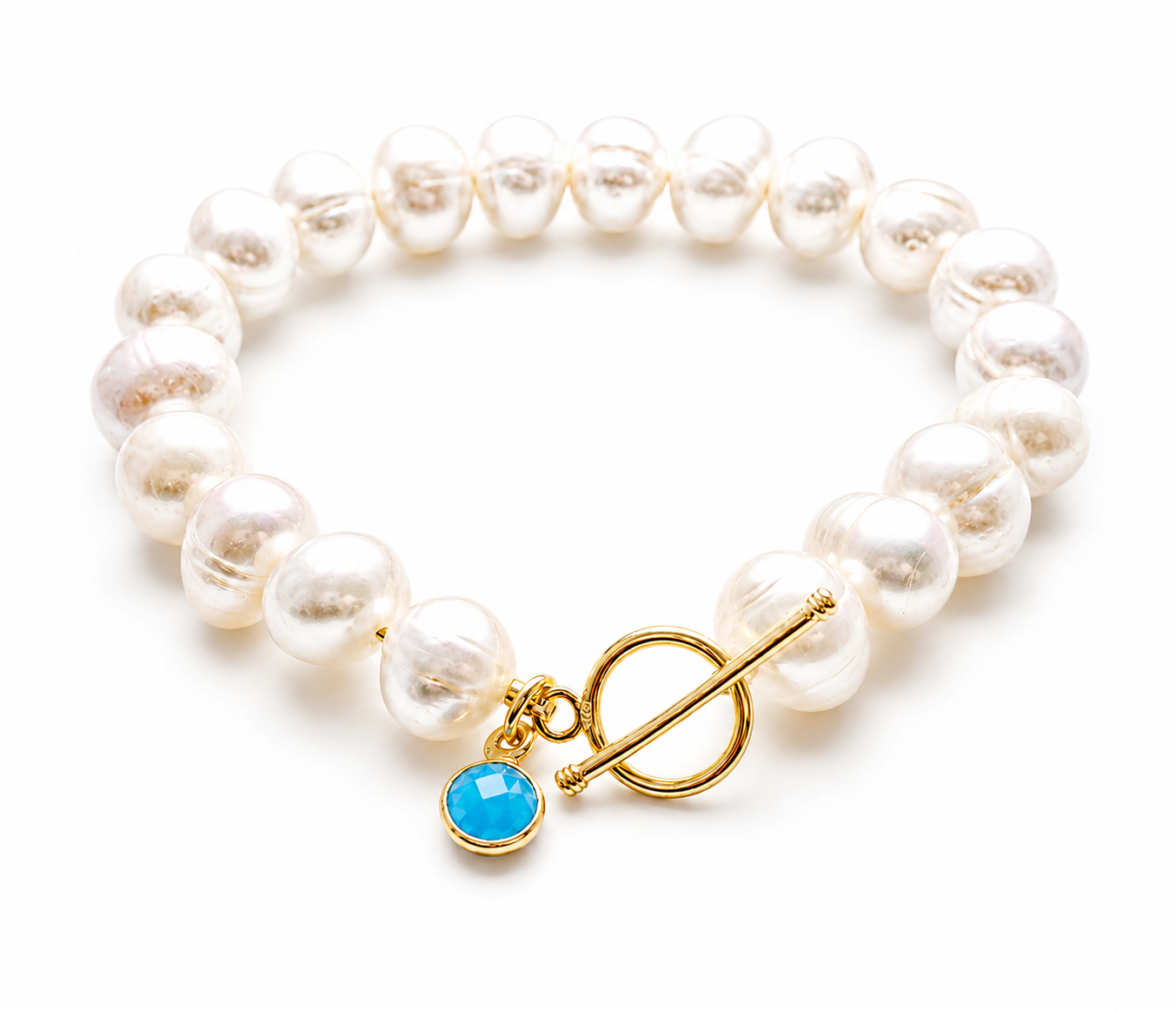 December Birthstone Pearl Bracelet, Turquoise Gold Charm Bracelet, Freshwater Pearl Bracelet Gold, December Birthday Gift for Her Bridesmaid