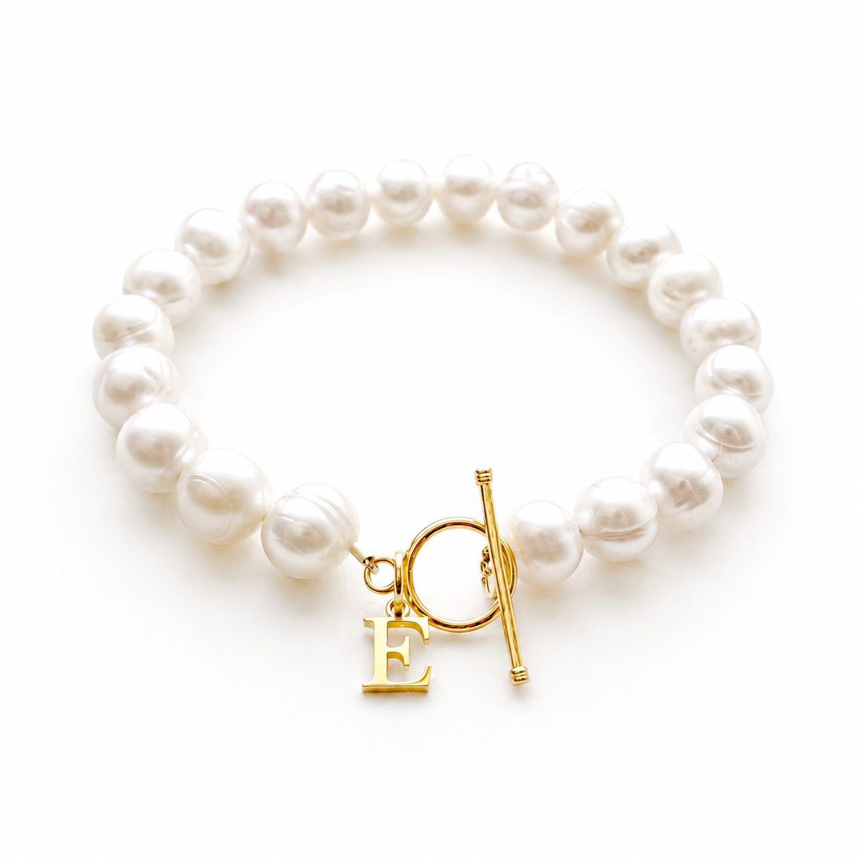 Initial Letter Bracelet, Genuine Natural Freshwater Pearl Charm Bracelet, Gold Vermeil Letter Jewelry, Personalized Birthday Gifts for Mum