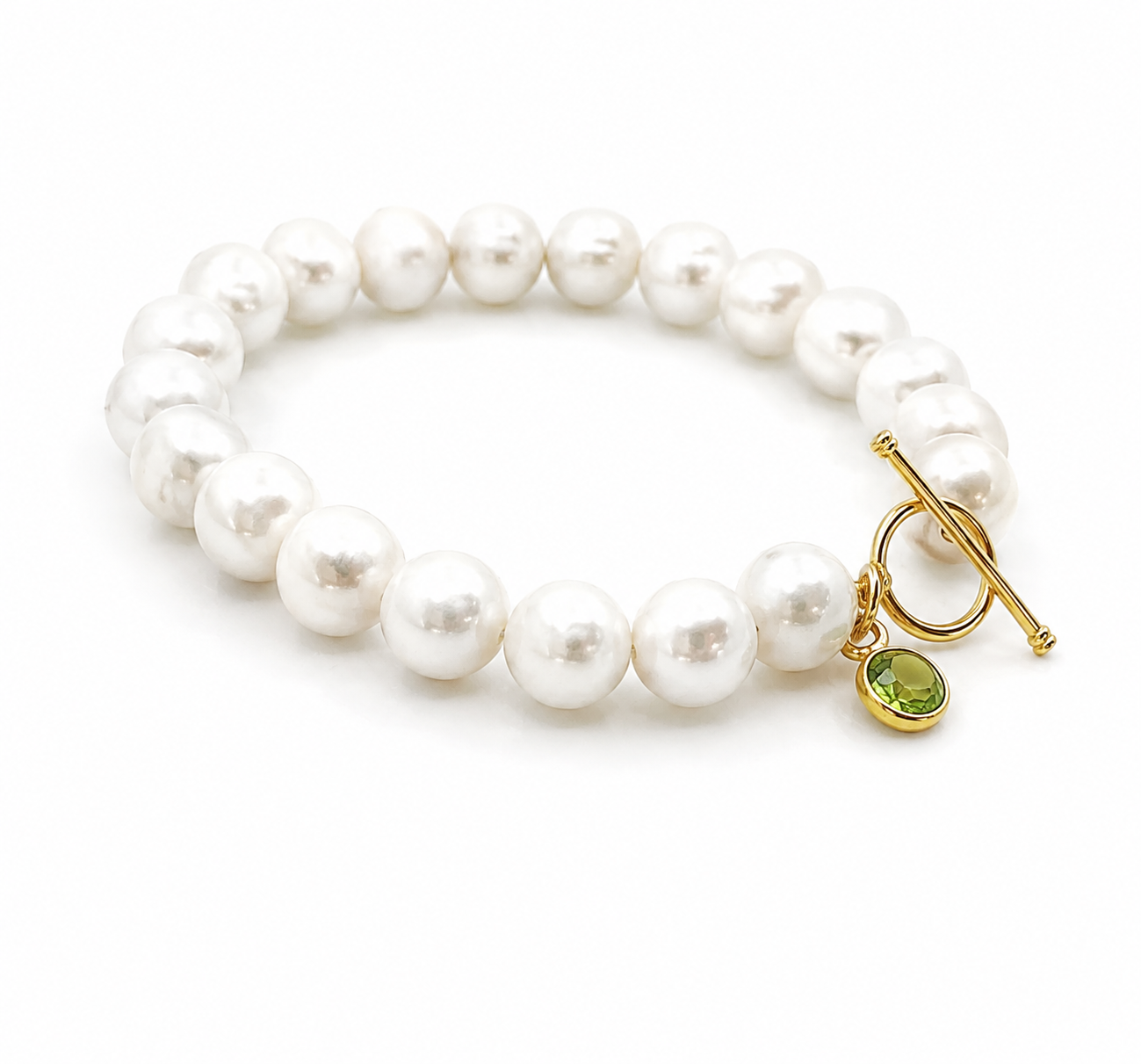 August Birthstone Pearl Bracelet, Minimalist Charm Bracelet, Freshwater Pearl Bracelet Gold Peridot, August Birthday Gift for Her Birthstone
