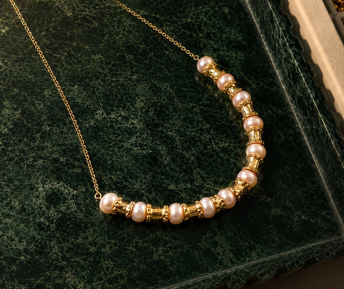 Peach Pearl Bar Necklace