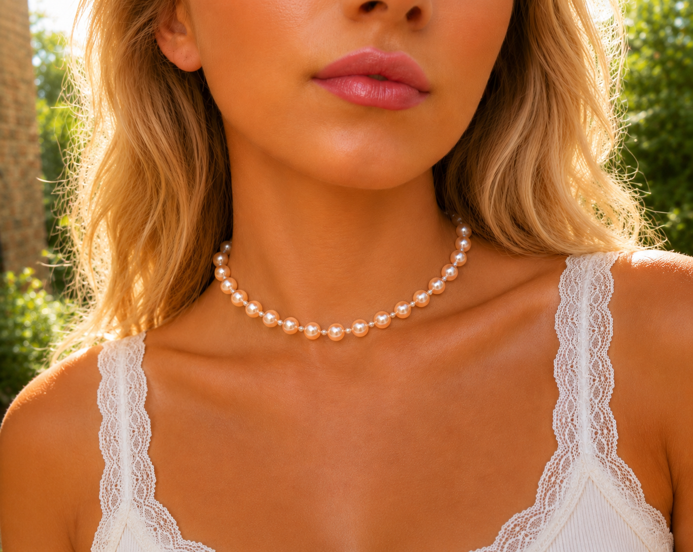 Peach and White Pearl Necklace