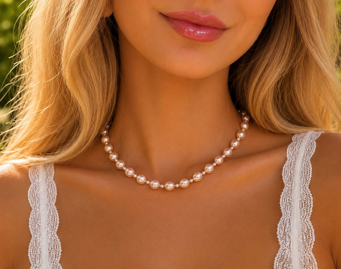 Peach and White Pearl Necklace