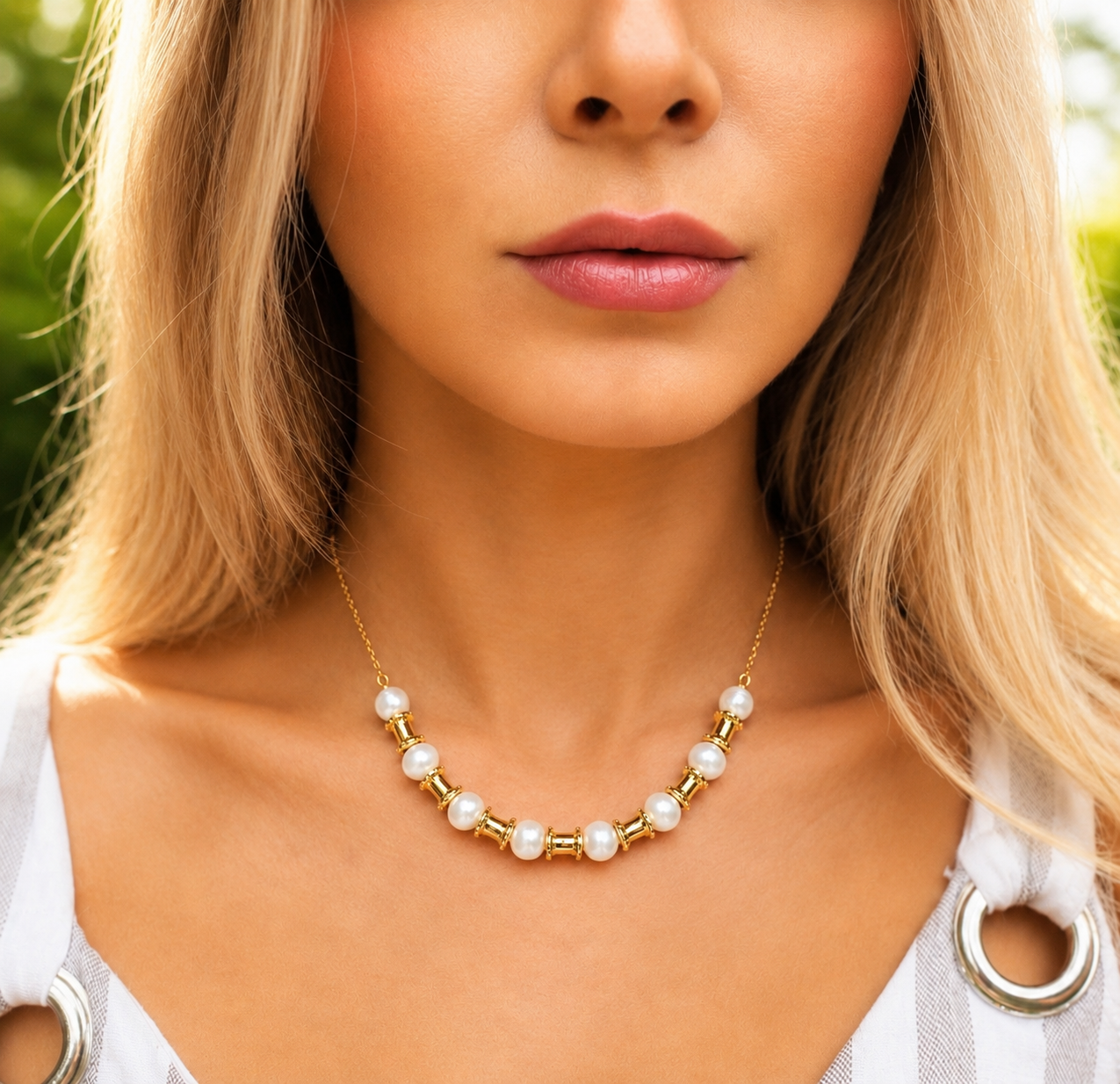 White Pearl Bar Necklace