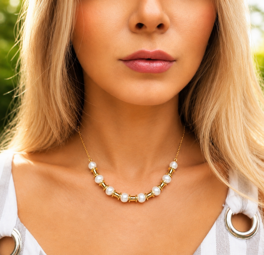 Freshwater Pearl Bar Necklace with Dainty Gold Chain | The MILA Necklace