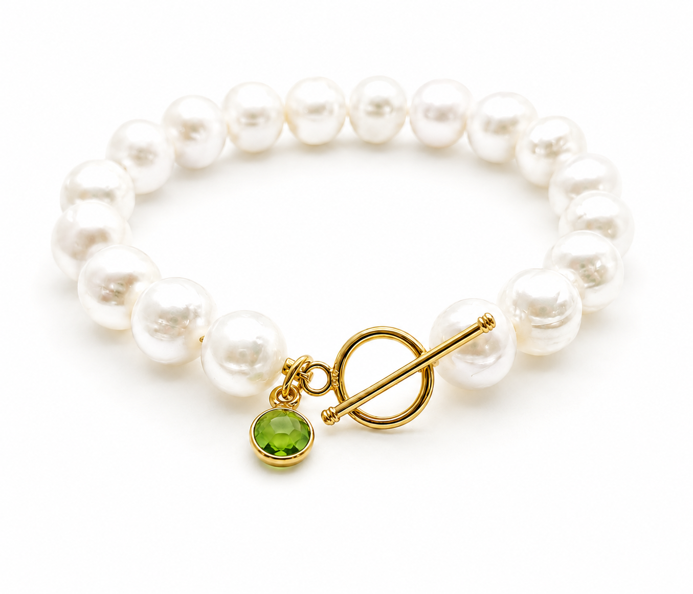 August Birthstone Pearl Bracelet, Minimalist Charm Bracelet, Freshwater Pearl Bracelet Gold Peridot, August Birthday Gift for Her Birthstone