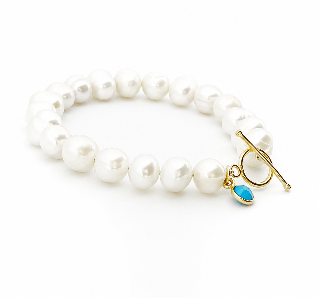 December Birthstone Pearl Bracelet, Turquoise Gold Charm Bracelet, Freshwater Pearl Bracelet Gold, December Birthday Gift for Her Bridesmaid