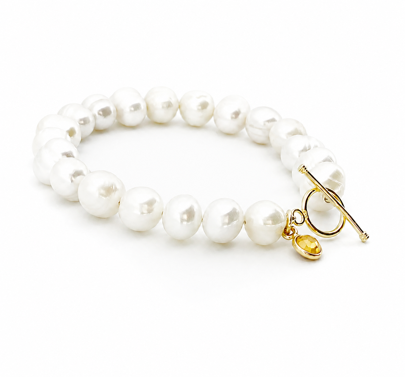 November Birthstone Pearl Bracelet Citrine, Gold Charm Bracelet, Freshwater Pearl Bracelet, November Birthday Gift for Her, Bridesmaid Gift