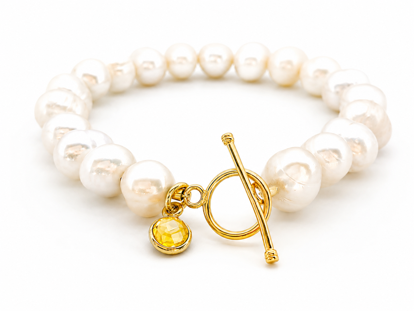 November Birthstone Pearl Bracelet Citrine, Gold Charm Bracelet, Freshwater Pearl Bracelet, November Birthday Gift for Her, Bridesmaid Gift