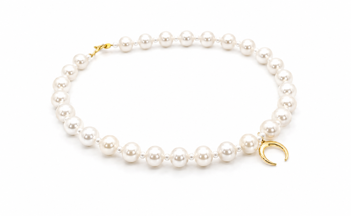 Crescent Moon Freshwater Pearl Necklace with Gold Vermeil Toggle Clasp - Boho Bridal Jewelry