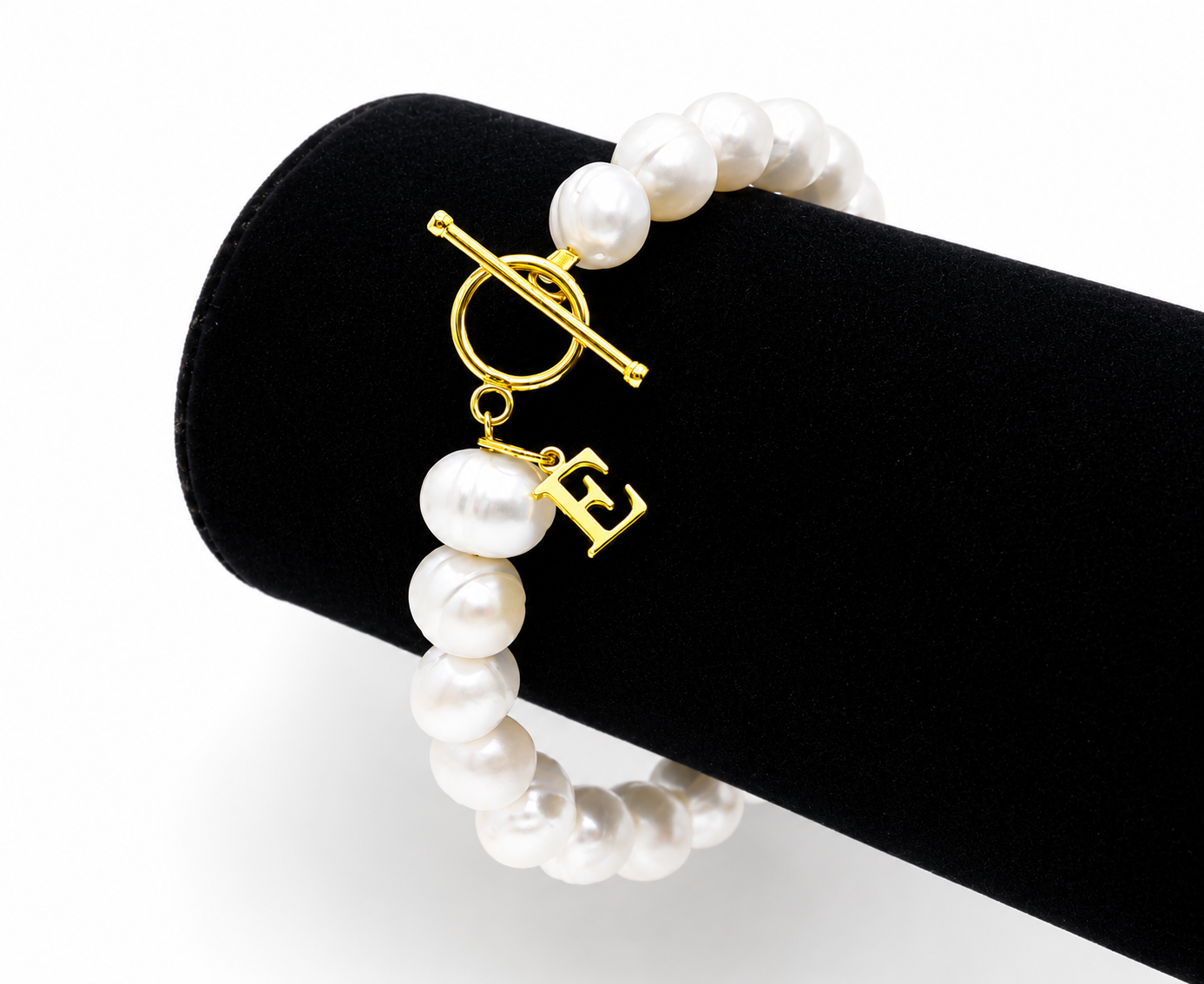 Initial Letter Bracelet, Genuine Natural Freshwater Pearl Charm Bracelet, Gold Vermeil Letter Jewelry, Personalized Birthday Gifts for Mum