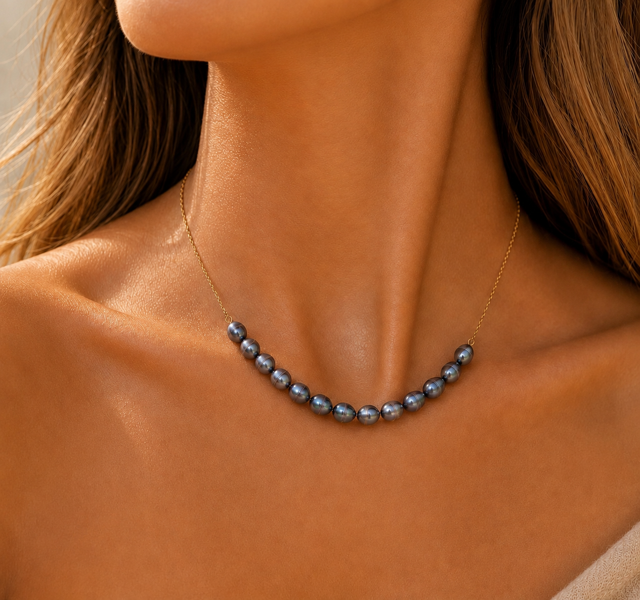Grey Pearl Bar Necklace