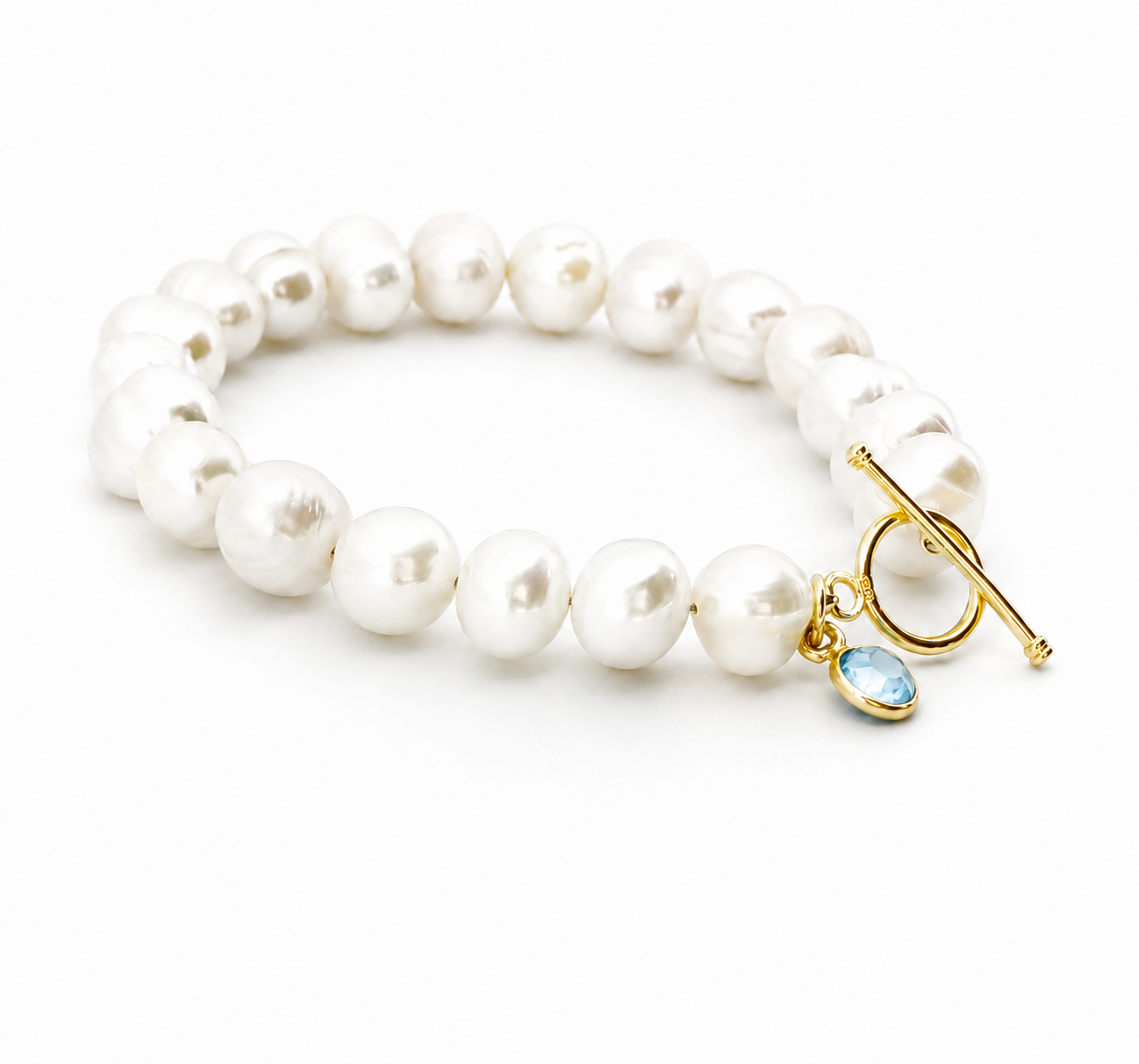March Birthstone Pearl Bracelet, Aquamarine Charm Bracelet, Freshwater Pearl Bracelet Gold, Bridesmaid Gift for Her, March Birthday Gift