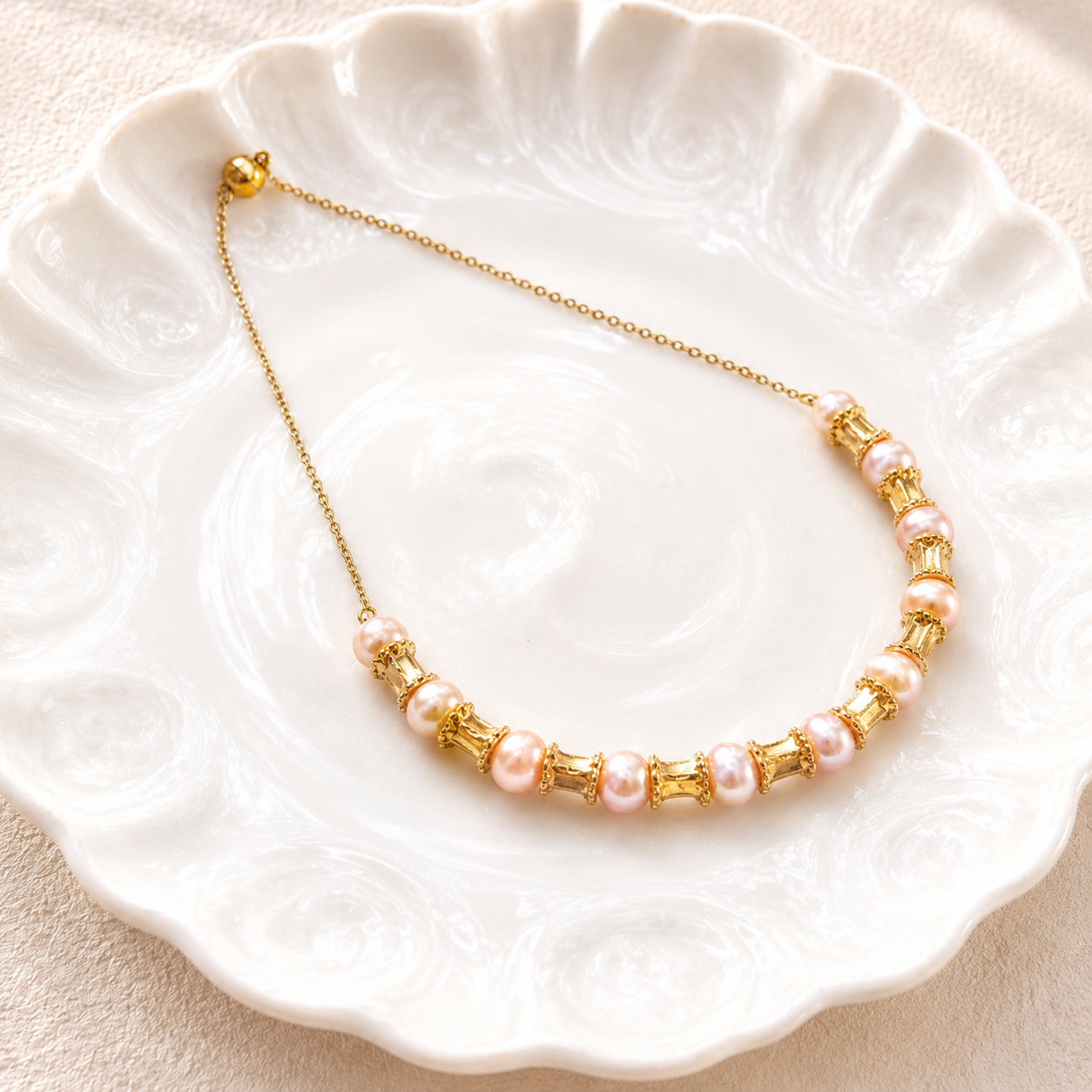 Peach Pearl Bar Necklace
