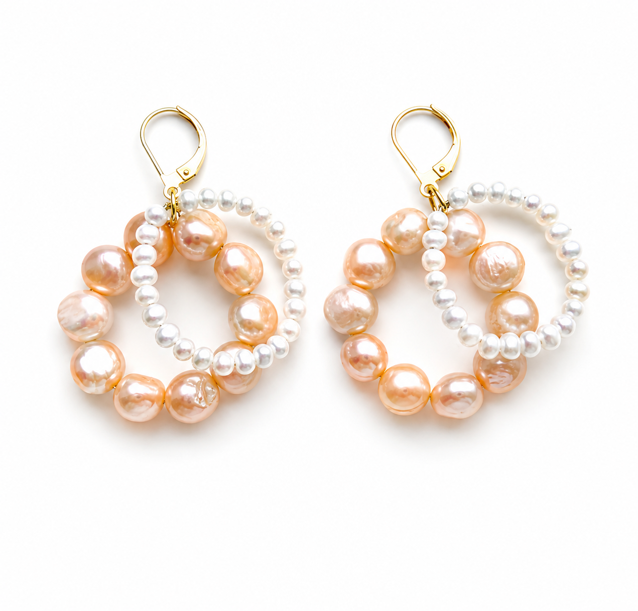 Statement Earrings Pearl Dangle and Drop Earrings Hoop Earrings Gold Freshwater Pearl Hoop Earrings, Unique Pearl Jewelry Geometric Earrings