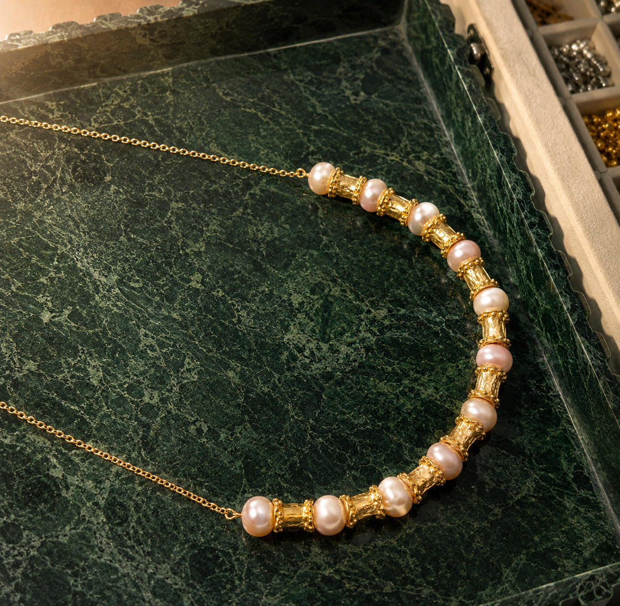Peach Pearl Bar Necklace