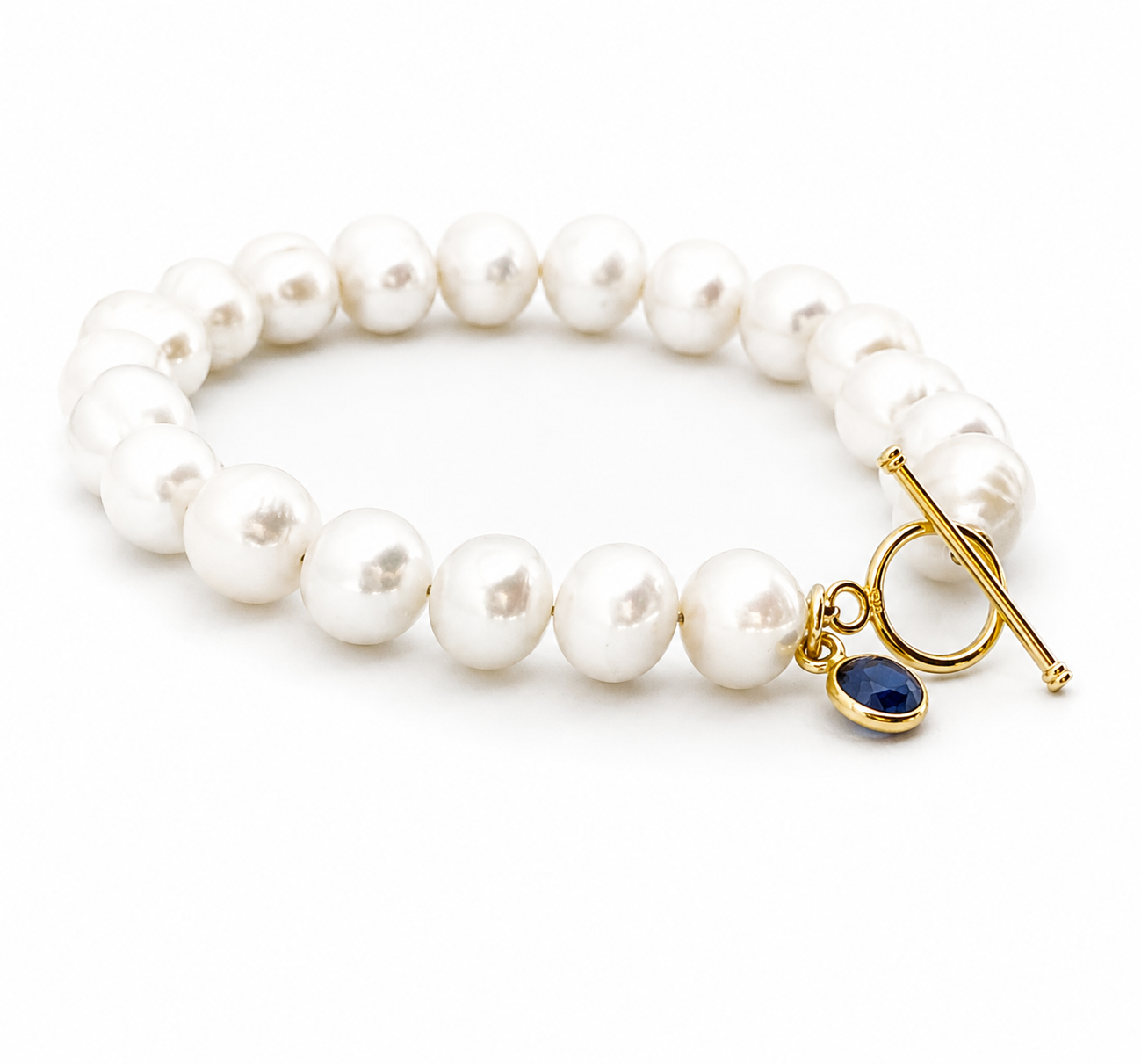September Birthstone Pearl Bracelet Sapphire, Gold Charm Bracelet, Freshwater Pearl Bracelet, September Birthday Gift for Her Bridesmaid