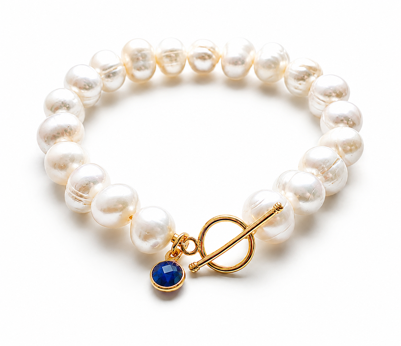September Birthstone Pearl Bracelet Sapphire, Gold Charm Bracelet, Freshwater Pearl Bracelet, September Birthday Gift for Her Bridesmaid