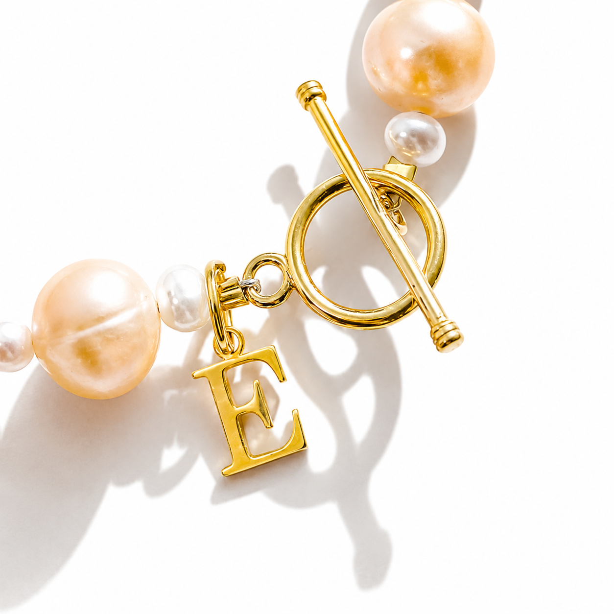 Letter charm bracelet, freshwater peach pearl bracelet with gold vermeil clasp and initial letter charm, personalized jewelry gifts