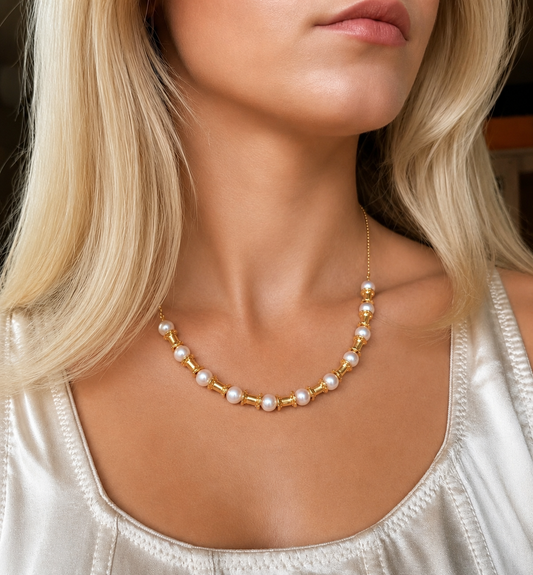 Peach Freshwater Pearl Bar Necklace with Dainty Gold Chain | The NYLA Necklace