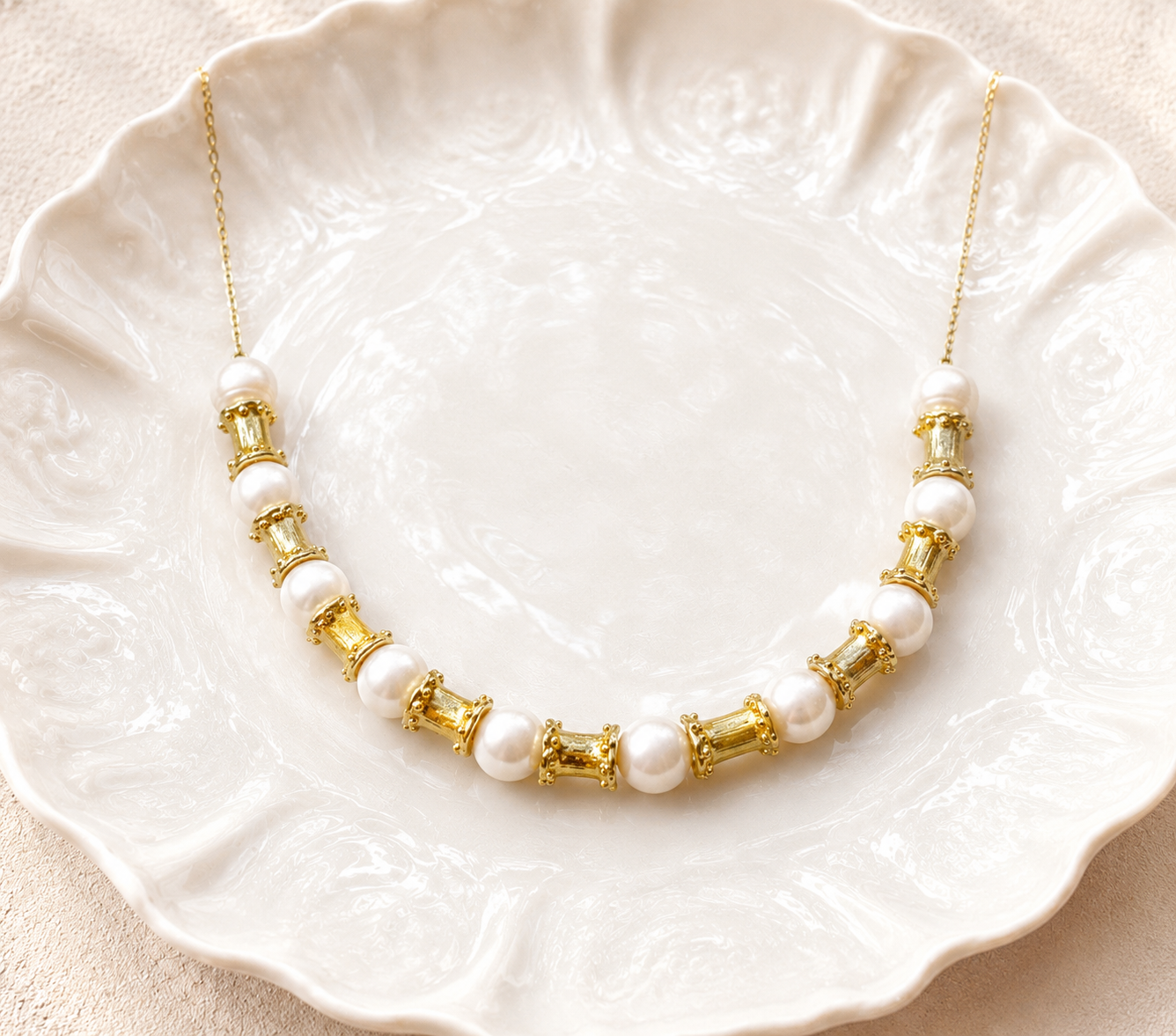 White Pearl Bar Necklace