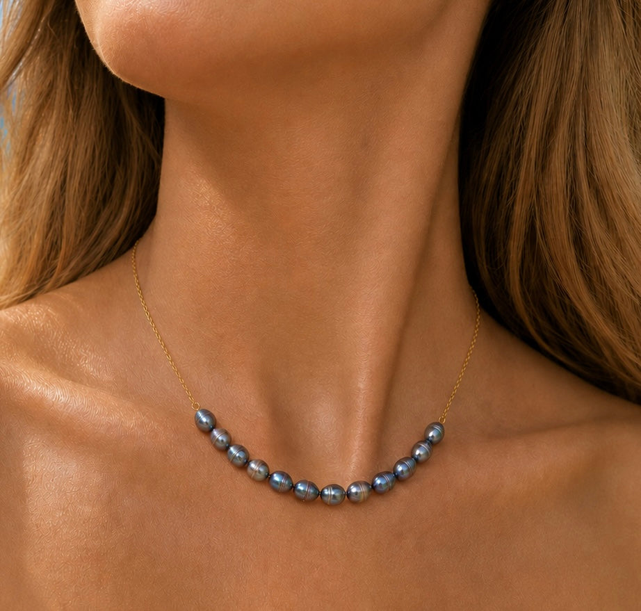 Grey Pearl Bar Necklace