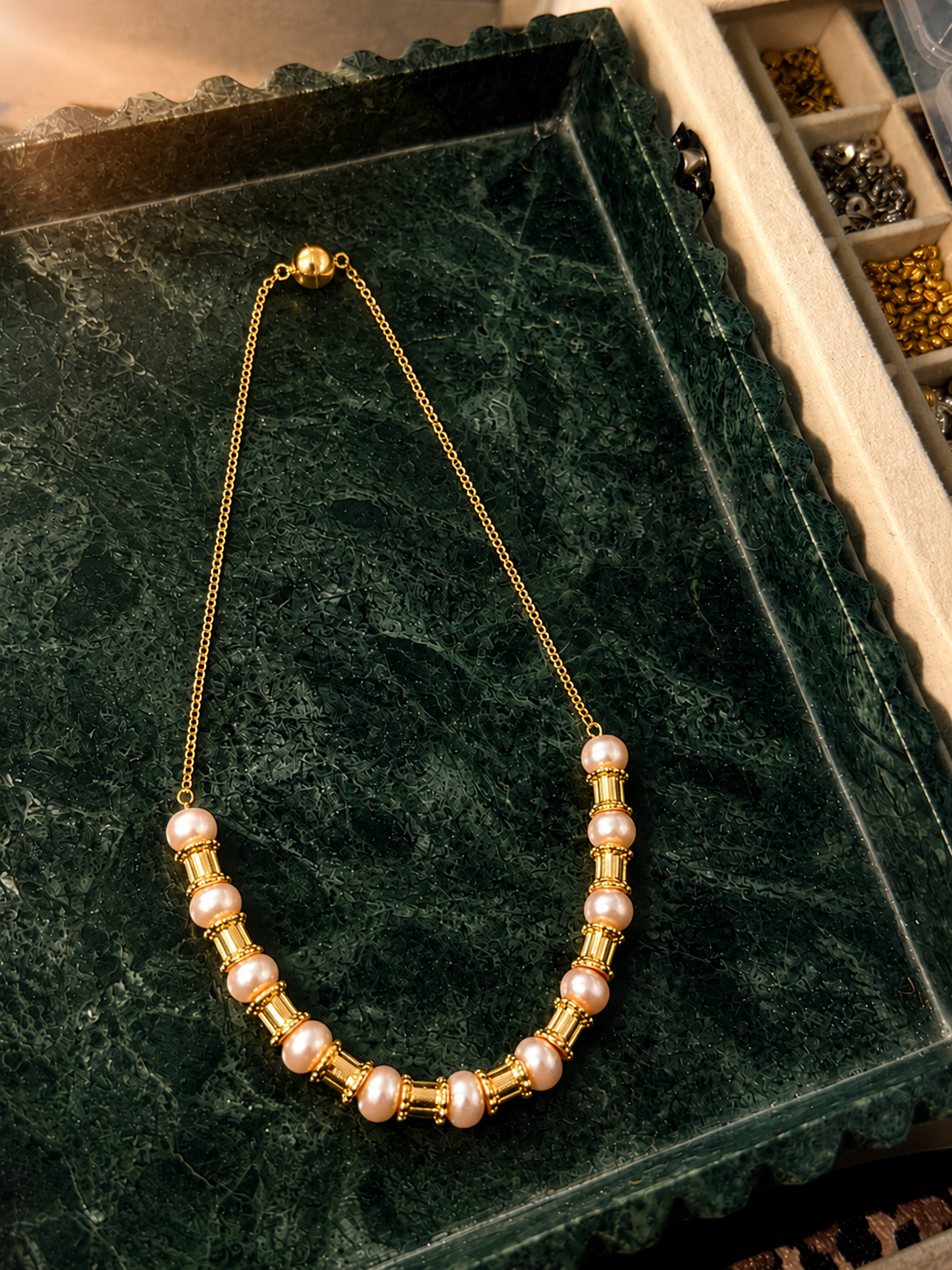 Peach Pearl Bar Necklace