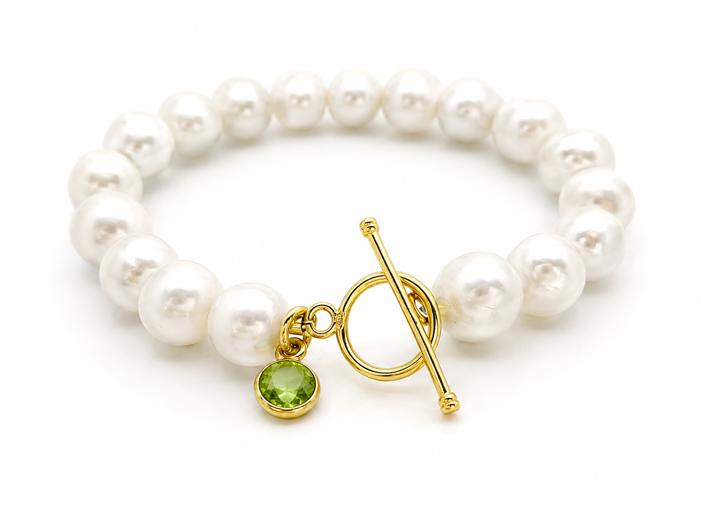 August Birthstone Pearl Bracelet, Minimalist Charm Bracelet, Freshwater Pearl Bracelet Gold Peridot, August Birthday Gift for Her Birthstone
