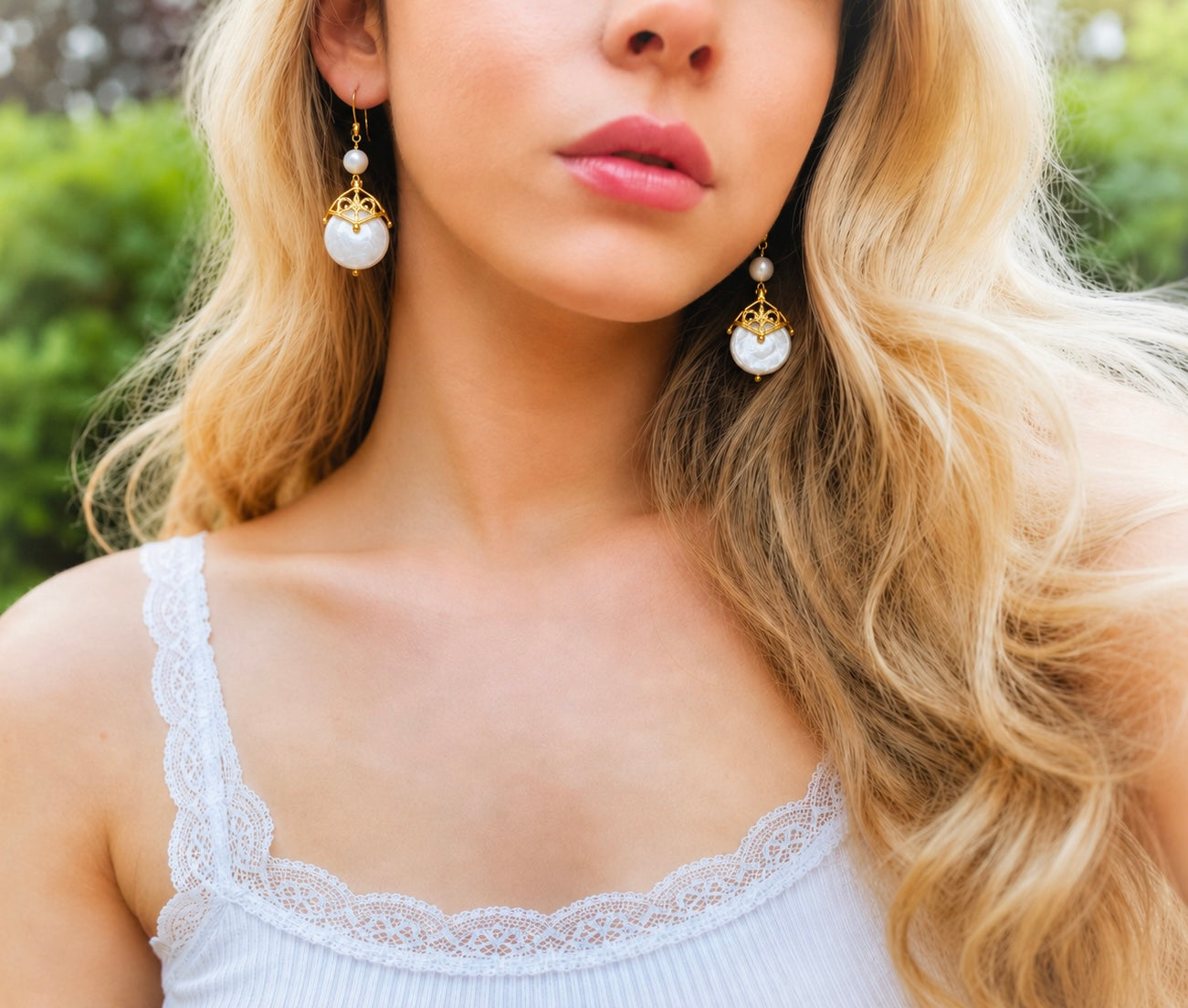Gold Freshwater Pearl Drop Earrings – Floral Wedding Earrings