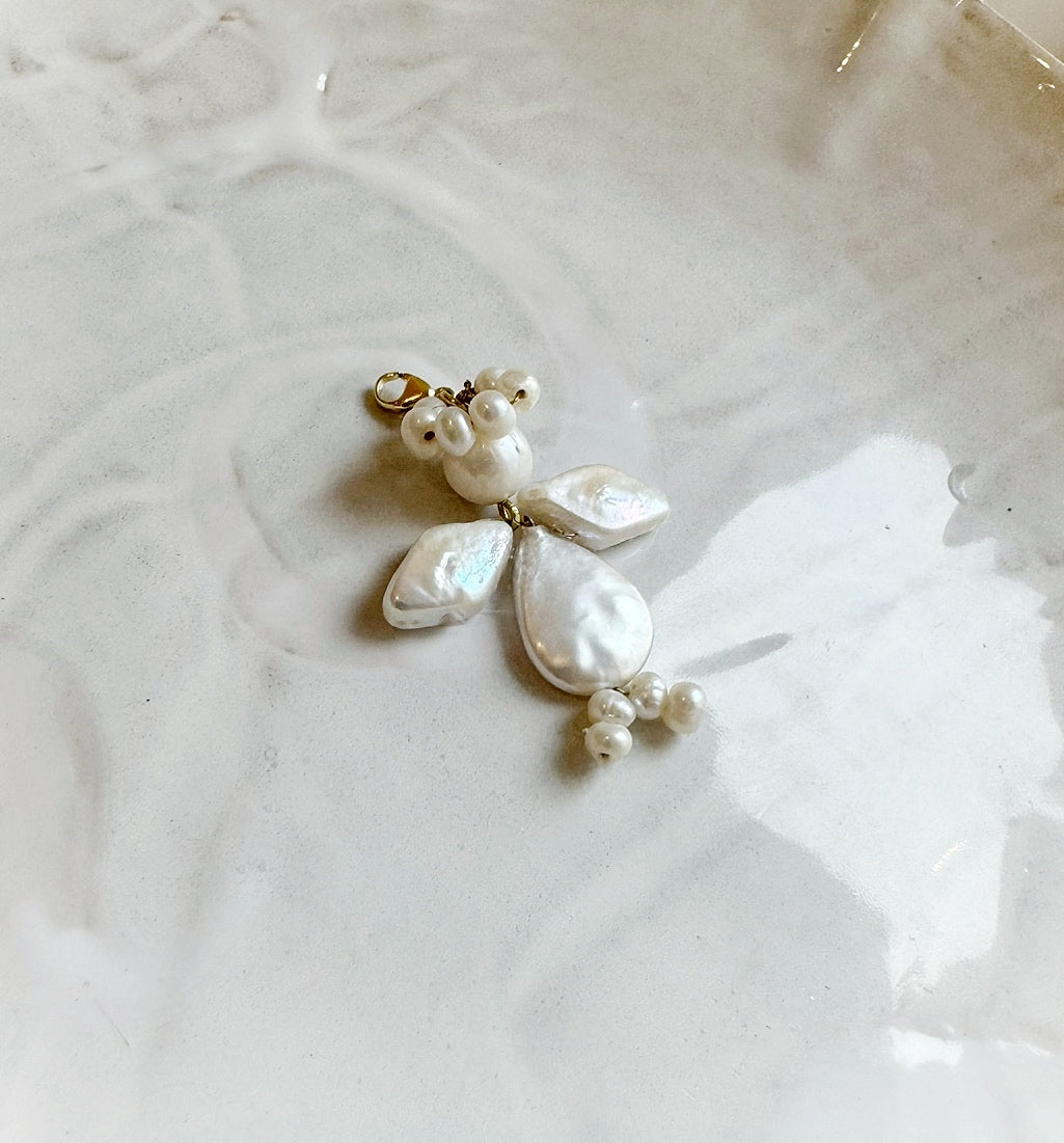 Angel Christmas Tree Bauble Ornament, White Freshwater Pearl Angel Charm for Tree, Small Xmas Ornaments, Dainty Angel Charm Tree Decoration