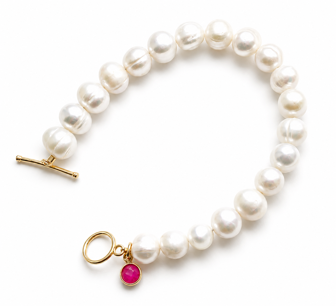 July Birthstone Pearl Bracelet, Minimalist Ruby Charm Bracelet, Freshwater Pearl Bracelet Gold, July Birthday Gift for Her, Bridesmaid Gift