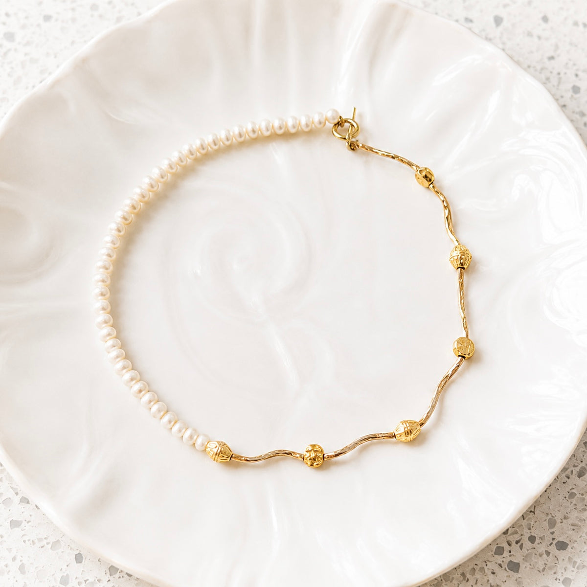 Dainty Freshwater Pearl Gold Choker Necklace with Gold Vermeil Toggle Clasp | The Adelaide Necklace