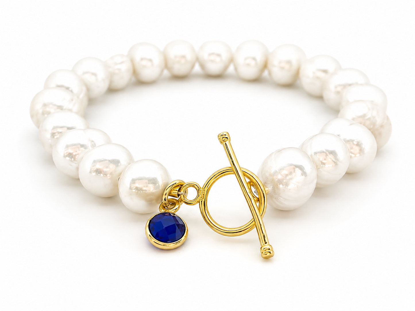 September Birthstone Pearl Bracelet Sapphire, Gold Charm Bracelet, Freshwater Pearl Bracelet, September Birthday Gift for Her Bridesmaid
