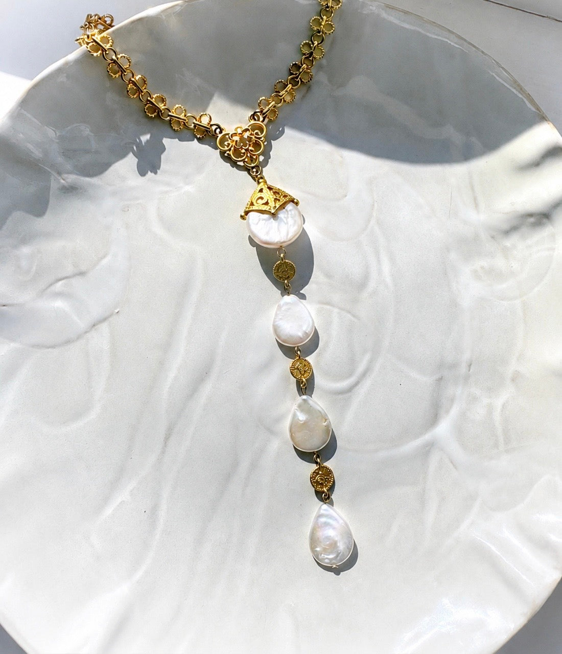 Teardrop Freshwater Pearl Lariat Necklace – Gold Bridal Necklace