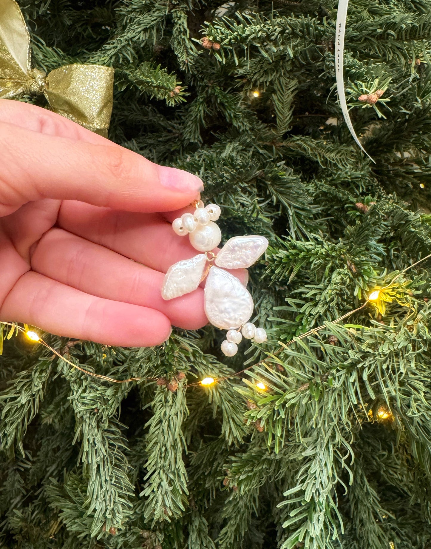 Angel Christmas Tree Bauble Ornament, White Freshwater Pearl Angel Charm for Tree, Small Xmas Ornaments, Dainty Angel Charm Tree Decoration