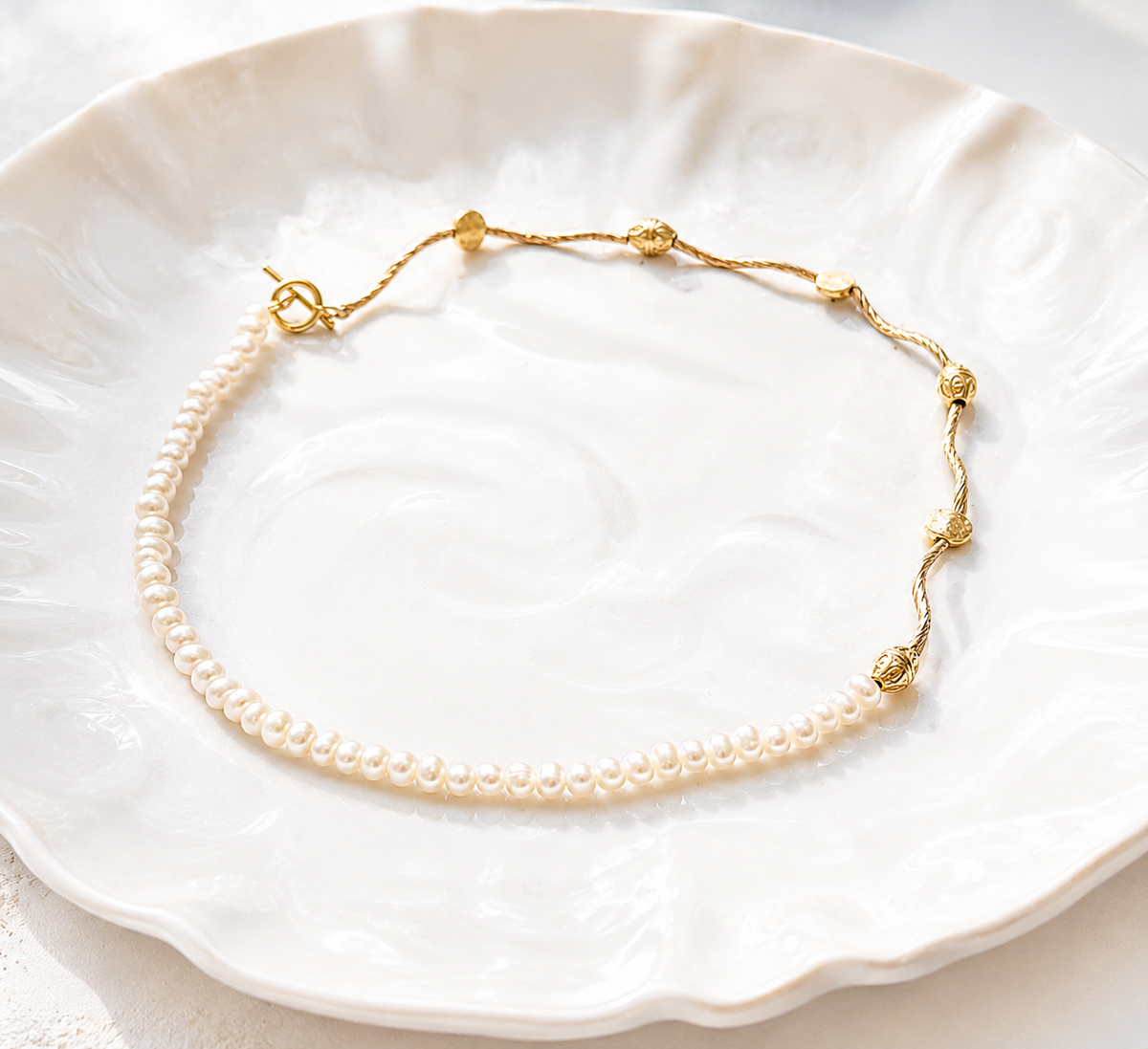 Dainty Freshwater Pearl Gold Choker Necklace with Gold Vermeil Toggle Clasp | The Adelaide Necklace